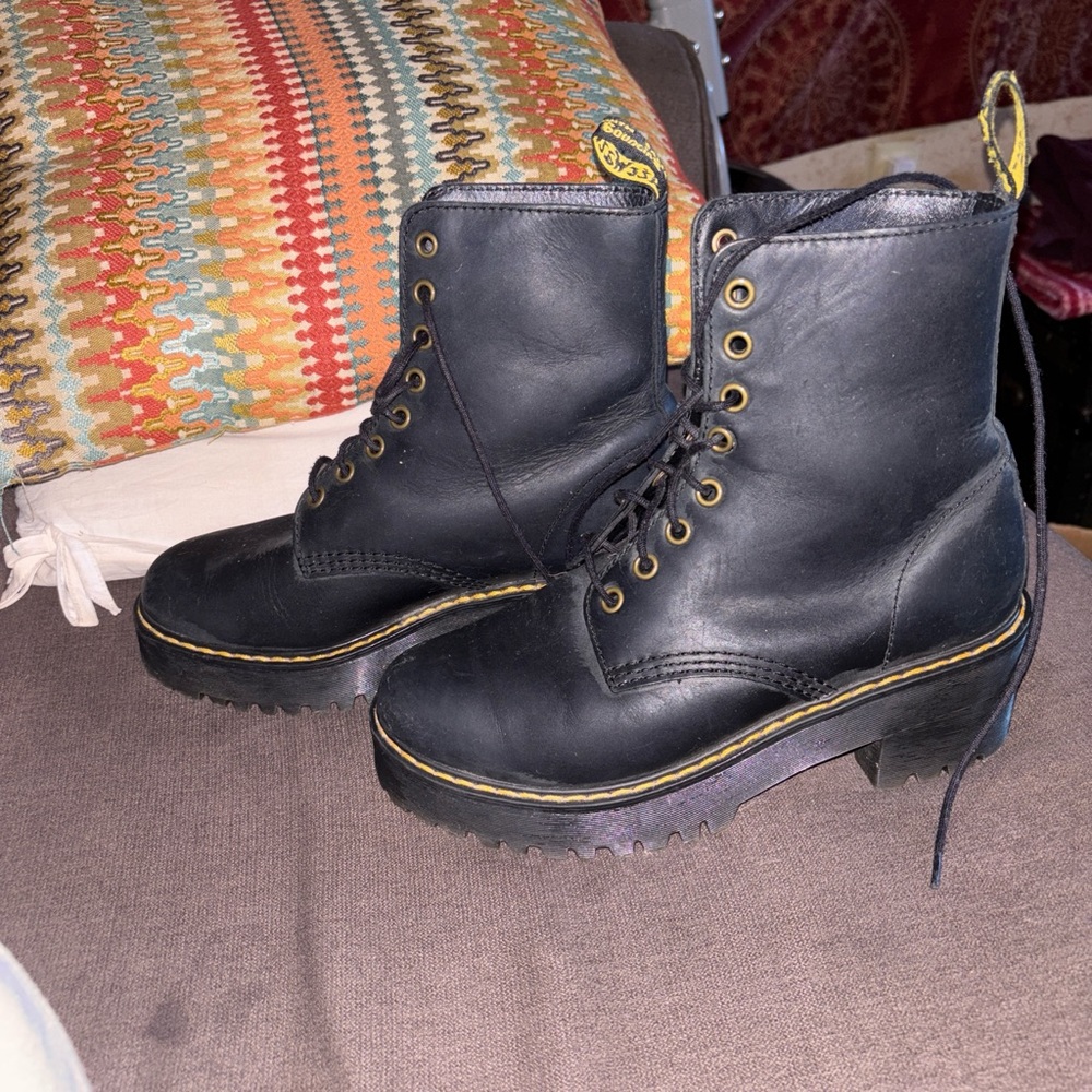 Black Leather Lace-Up Boots